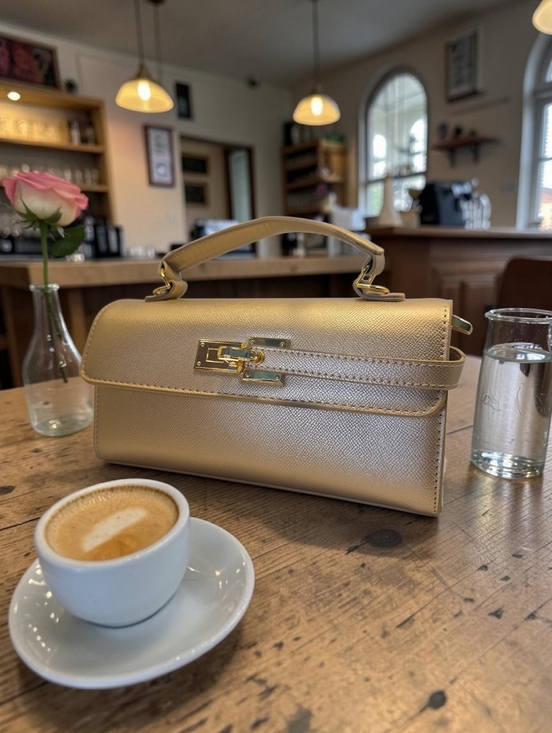 JW Pei Handbags - PRICE DROP--Gold Structured East West Pochette Bag By JW Pei  NWT
